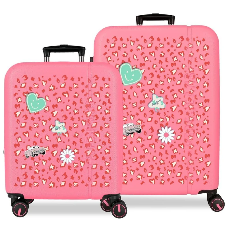 Pepe Jeans Evelyn Fuchsia Luggage Set 55/68 cm Rigid ABS Integrated Combination Lock 109L 6.08kg 4 Double Wheels Extendable Hand Luggage by Joumma Bags