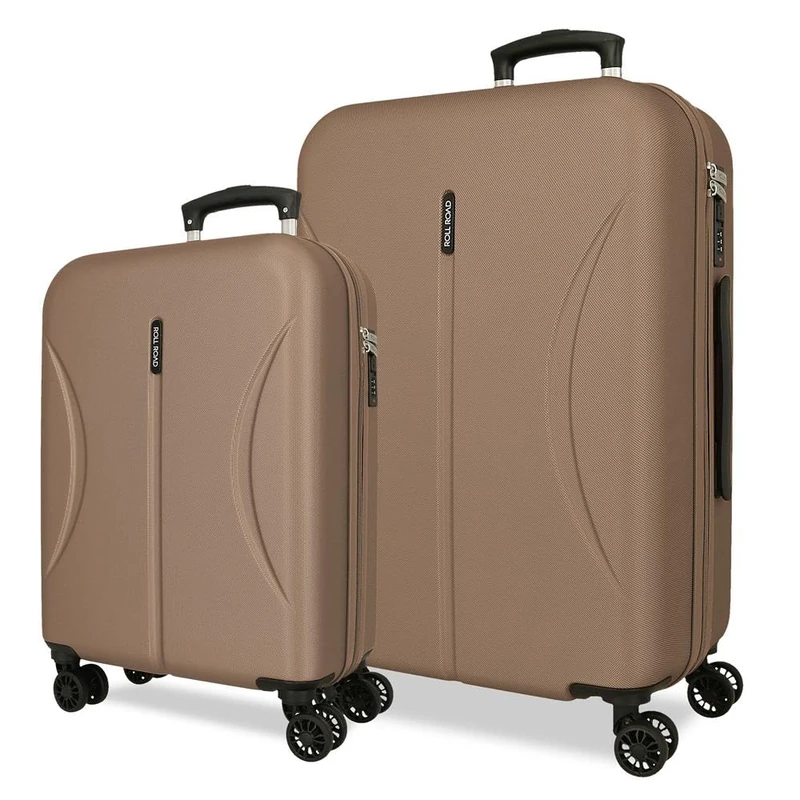 Joumma Roll Road Formentera Luggage Set Champagne 55/65 cm Rigid ABS Combination Lock Integrated 91L 6 kg 4 Wheels Double Hand Luggage
