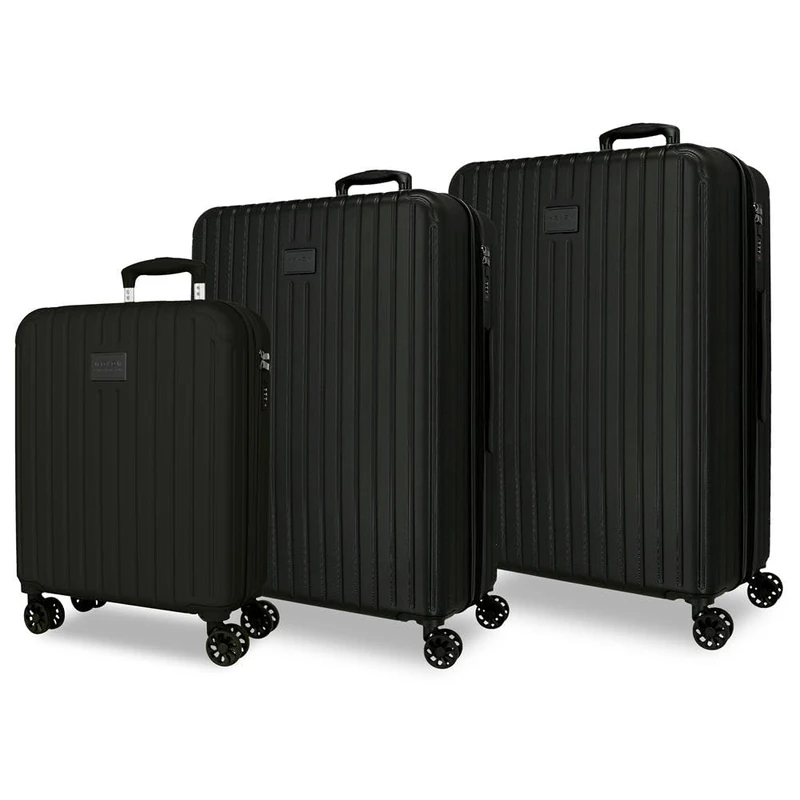 Joumma Movom Timber Luggage Set Black 55/68/78 cm Rigid ABS Integrated Combination Padlock 217L 11.1kg 4 Double Wheels Extendable Hand Luggage - Image 1