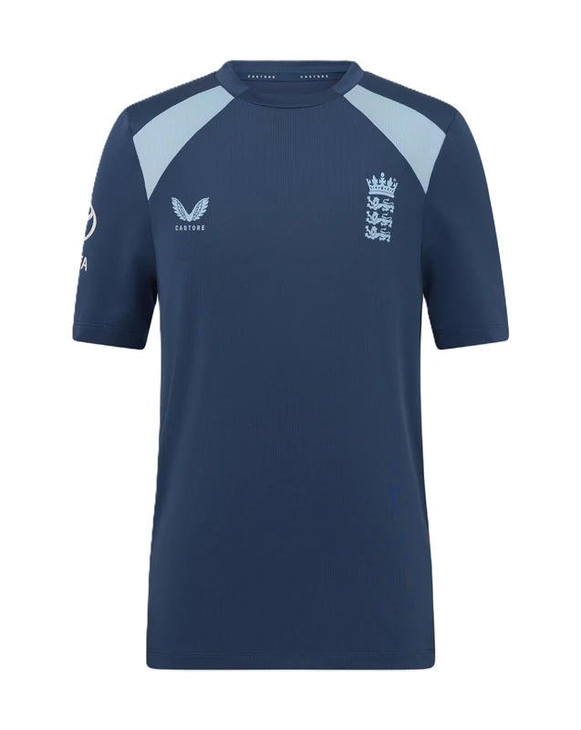 Castore England Cricket Men's Performance Short Sleeve Tee, Navy Ensign, 12-13Y