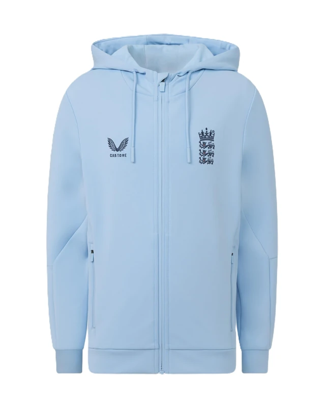 Castore England Cricket Unisex Kids Off Pitch Flex FZ Hoodie, Airy Blue, 7-8Y - Image 1