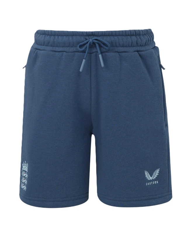 Castore England Cricket Unisex Kids Off Pitch Adapt Fleece Short, Ensign Blue, 12-13Y