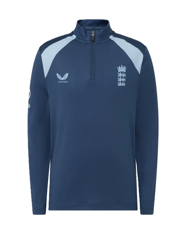 Castore England Cricket Unisex Kids Performance Midlayer Top, Navy Ensign, 14Y - Image 1
