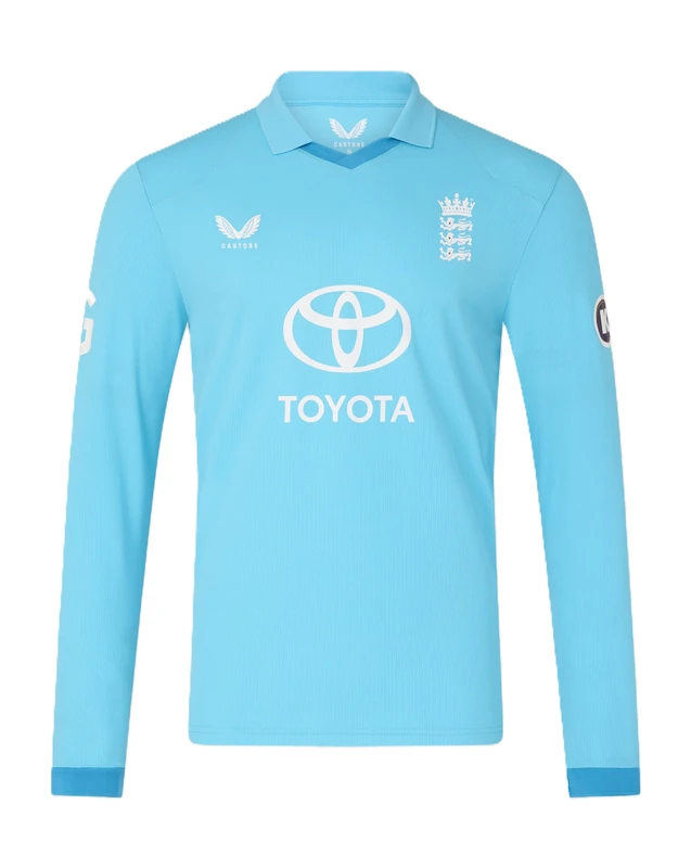 Castore England Cricket Men's ODI Replica Short Sleeve Shirt, Blue Attoll, 3XL