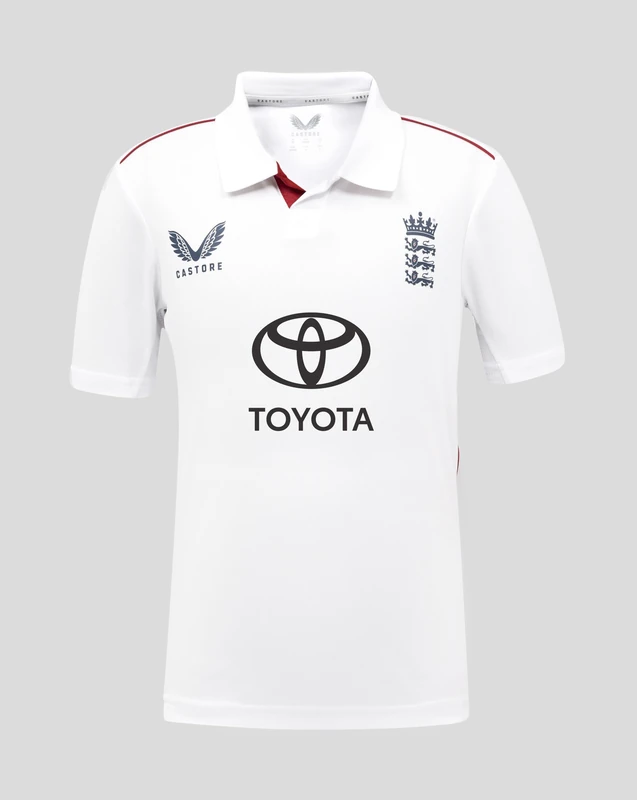 Castore England Cricket Unisex Kids ECB Test Replica SS Shirt, White, 7-8Y