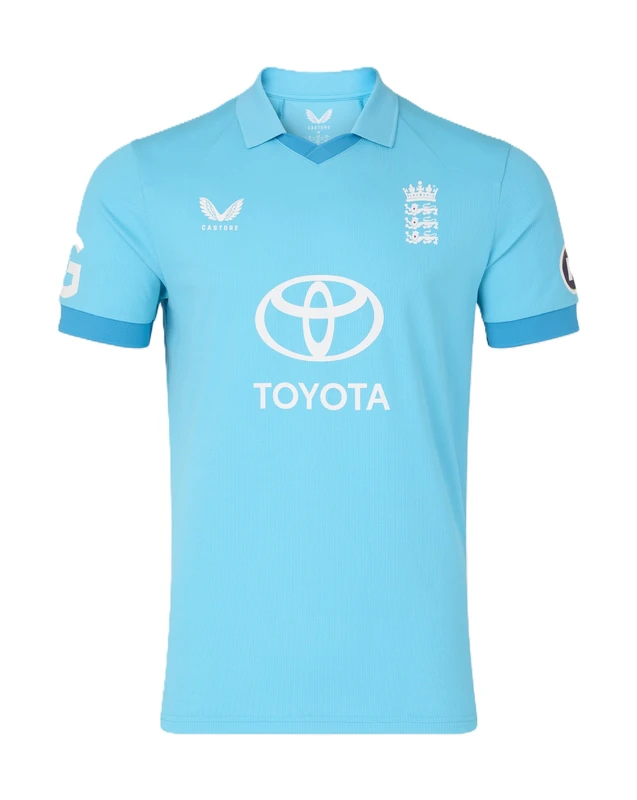 Castore England Cricket Men's ODI Replica Short Sleeve Shirt, Blue Attoll, XL