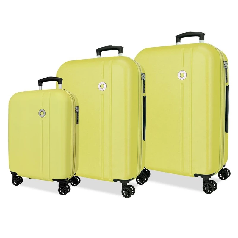 Roll Road Menorca Luggage Set Yellow 52 x 75 x 27 cm Rigid ABS Combination Lock Integrated 188L 10.4 kg 4 Double Wheels Extendable Hand Luggage