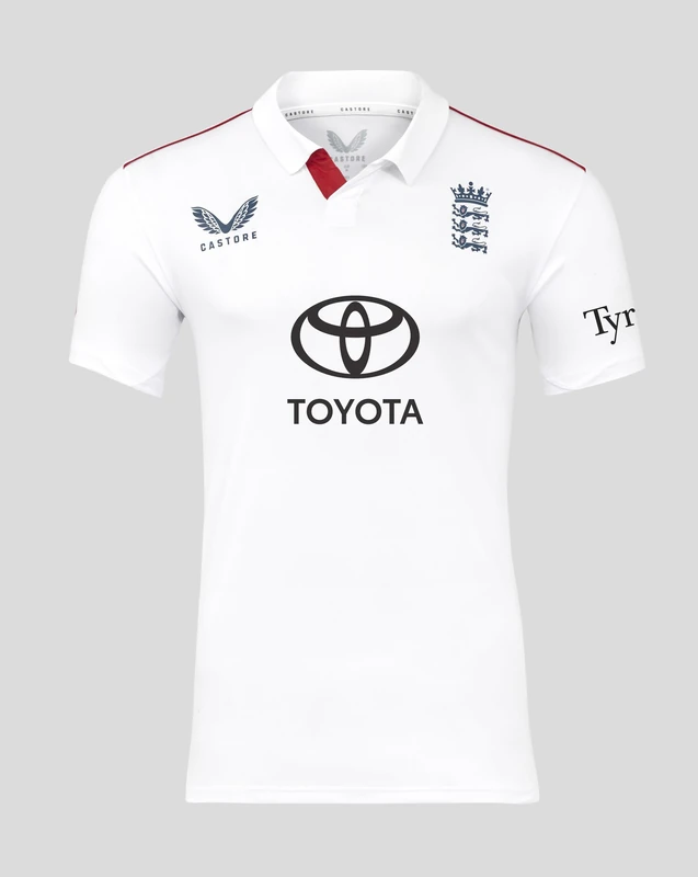 England Cricket Men's ECB Test Replica SS Shirt, White, L