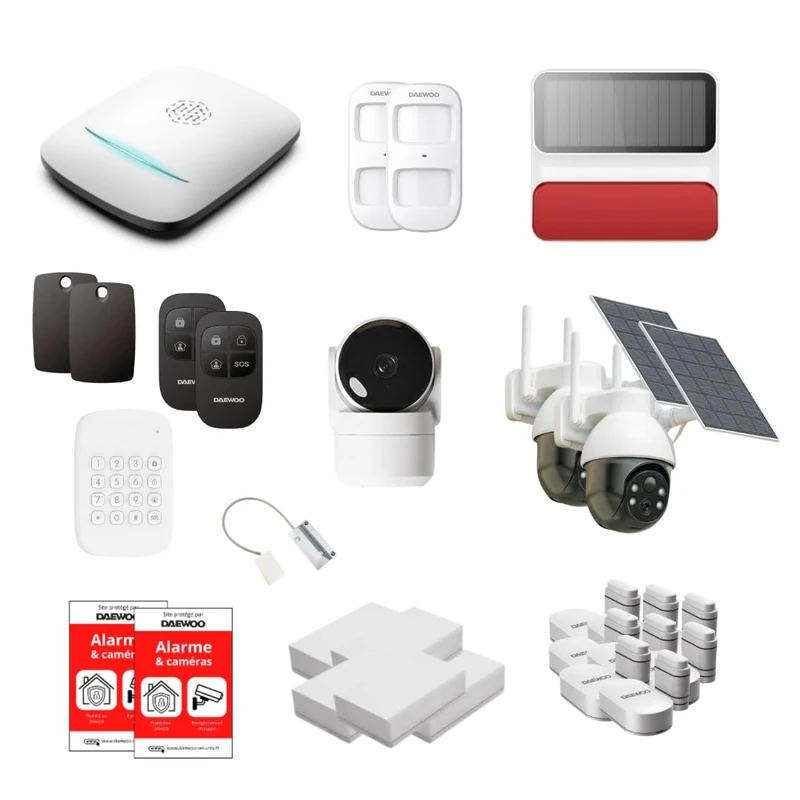 Daewoo Security - WiFi & GSM Smart Home Alarm Pack PA559Z – Wireless Security System with Keyboard, RFID Badge, 2 Solar Outdoor Cameras, Garage Detector – No Subscription