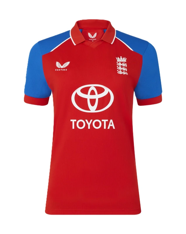 Castore England Cricket Women's T20 Replica Short Sleeve Shirt, Red Fiery, 8 - Image 1