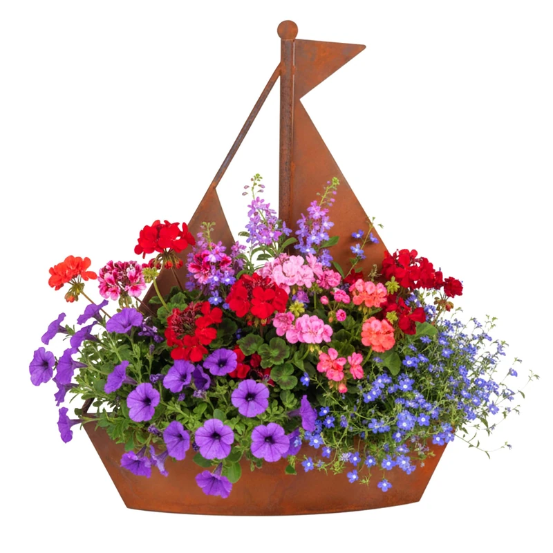 Relaxdays Garden Decoration Grate, Metal, H x W x D: 43 x 34.5 x 10 cm, Ship for Planting, Flower Pot, Garden & Balcony, Brown
