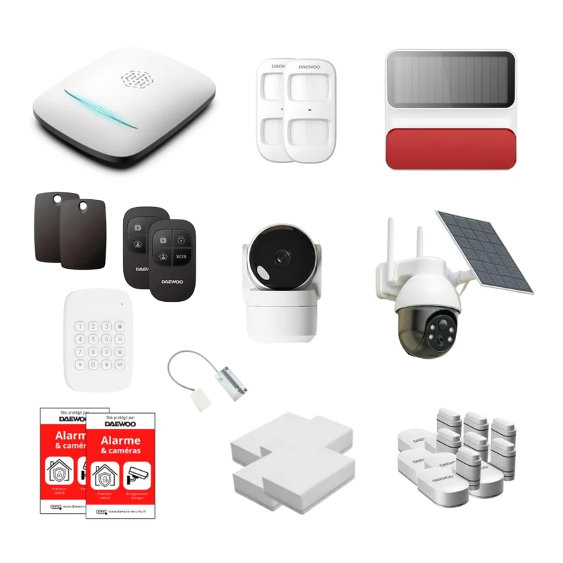Daewoo Security - WiFi & GSM Smart Home Alarm Pack PA558Z – Wireless Security System with Keyboard, RFID Badge, Solar Indoor & Outdoor Cameras, Siren – No Subscription