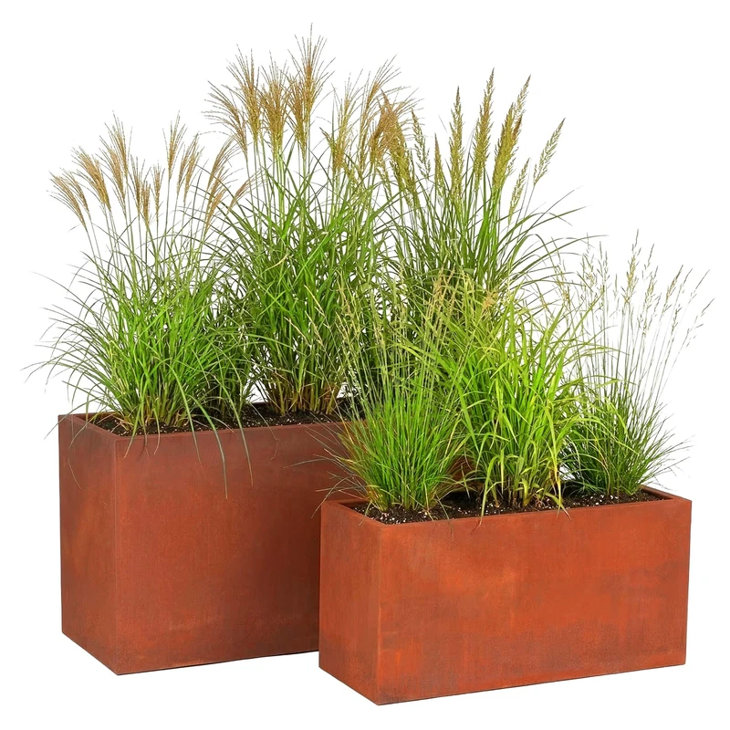 Relaxdays Planters, 2 sizes, rust effect, garden, patio, balcony, steel planter boxes, rust-brown