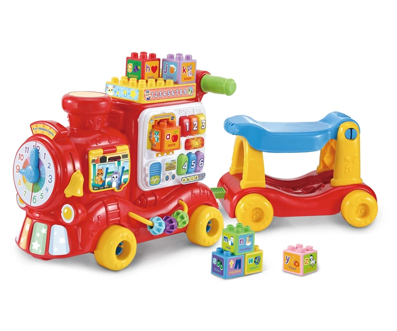 VTech 4-in-1 Alphabet Express, Ride-On And Push-Along Play with Shapes, Sorting, Numbers, Educational & Interactive Learning, With 7 Activity Blocks, Suitable for Ages 12-36 Months, English Version