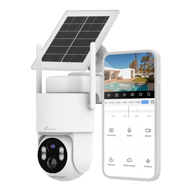 Nivian 360º 4G Security Surveillance Camera – SIM 3 Years Included – Solar Panel 5W-Long Battery Life 7800mAh-2K-Motion and Human Detection-Suitable Outdoor-Night Vision+LEDs-Two-Way Audio