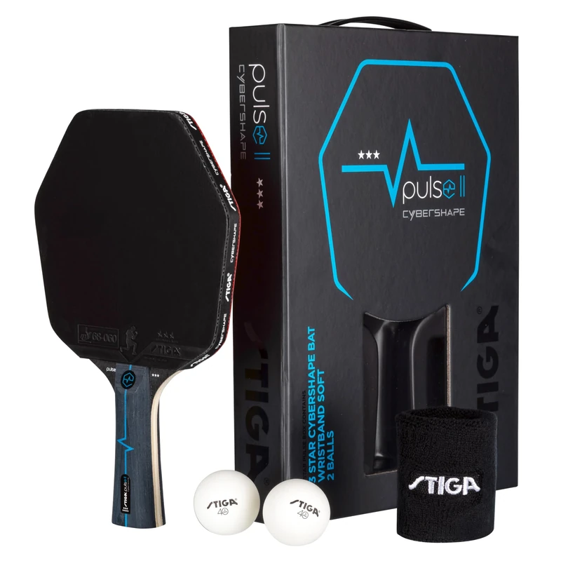 STIGA Ping Pong Set Pulse Box II 3-star Cybershape - 3 Star ITTF-approved Table Tennis Bat + 2 Balls + Wristband - Image 1