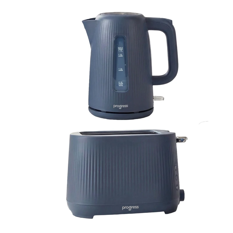 Progress Mellow Kitchen Set – 1.7L 3000W Rapid Boil Kettle with Strix Controller, 360° Base & Safety Protection, plus 2-Slice 750W Toaster with 7 Browning Controls, Defrost, Reheat & Cancel, Blue
