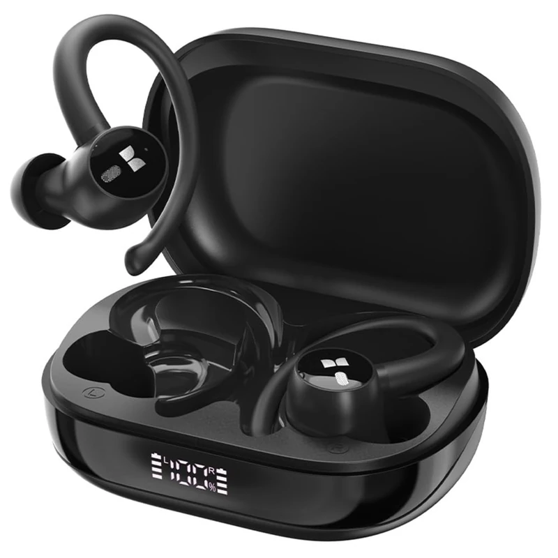 Monster MS-NL216 Wireless Bluetooth Earphones with Hooks Silicone Earbuds, IPX6, 14.2mm Driver, ENC Noise Cancellation, 48 Hours Battery Life for Sports and Gym