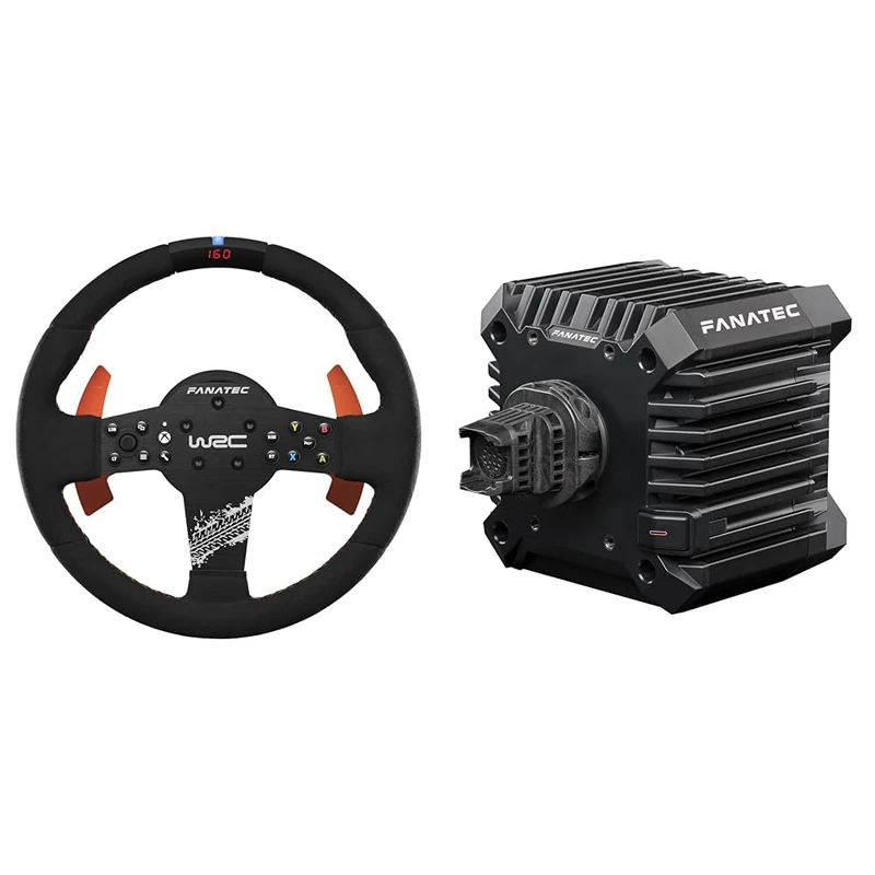 FANATEC CSL Elite Officially Licensed WRC Rally Sim Racing Steering Wheel + Base Bundle – Alcantara Grip, 5 Nm Direct Drive Base – PC