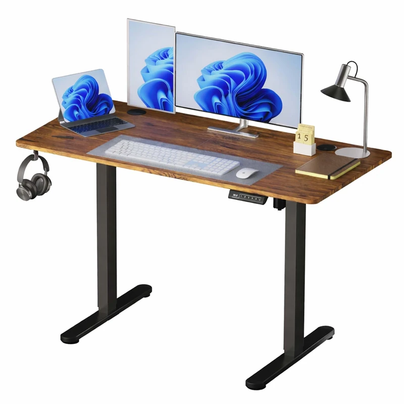 Relaxdays electric height-adjustable sit-stand desk, 120x140x60, metal, industrial, brown/black