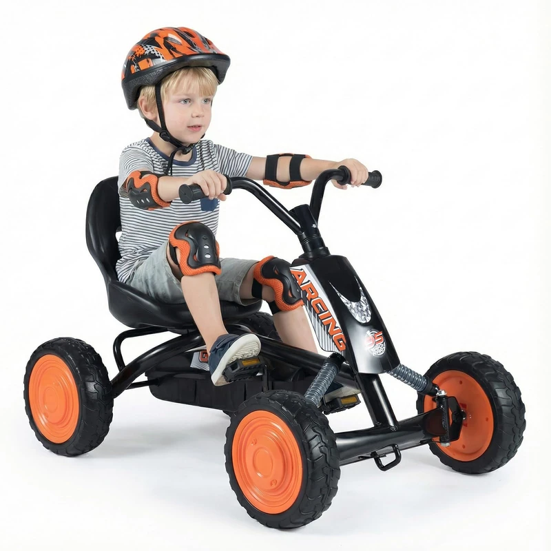 FANTASK Children's Go-Kart with Pedal, Adjustable Seat, Forward & Reverse Gear, Maximum Load 30 kg, Outdoor Pedal Car for Boys and Girls from 3 Years (Black)