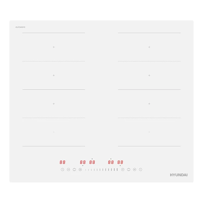 Hyundai HIF60SRW00 White Glass Induction Hob, 4 Cooking Zones, 7360 W, 14 Cooking Levels, Touch Slider Control, Booster Power Booster, Control Lock, Timer