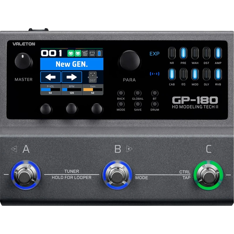 Valeton GP-180 Guitar Multi Effects Pedal – 200+ Effects, NAM & IR Loader, 12-Module Signal Chain, 6-In/4-Out USB Audio Interface, Bluetooth, Looper & Drum Machine