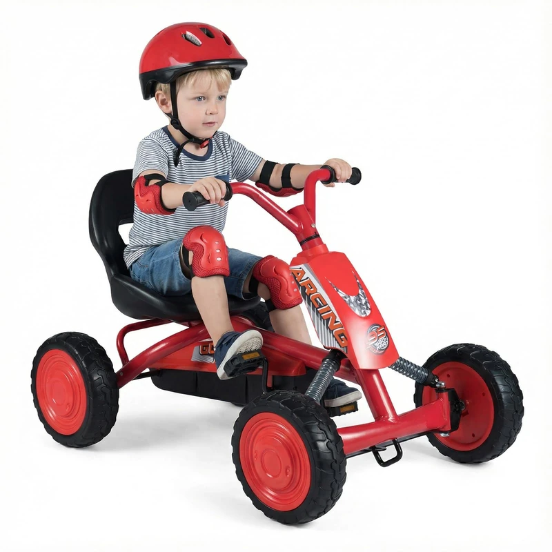 FANTASK Children's Go-Kart with Pedal, Adjustable Seat, Forward & Reverse Gear, Maximum Load 30 kg, Outdoor Pedal Car for Boys and Girls from 3 Years (Red)