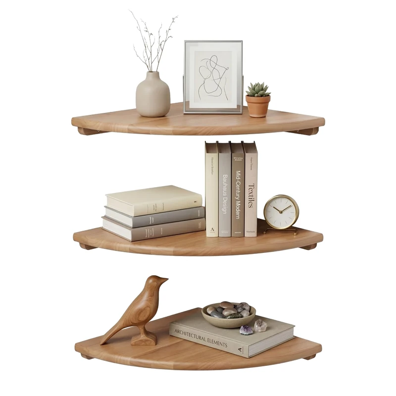 Relaxdays Corner Wall Shelf, HxWxD: 3 x 40 x 40 cm, walnut, living room, load capacity: 5 kg, natural