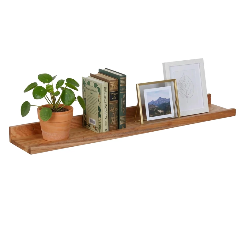 Relaxdays wall shelf, HxWxD: 5 x 100 x 15 cm, walnut, floating shelf for picture frames & decor, picture ledge, natural
