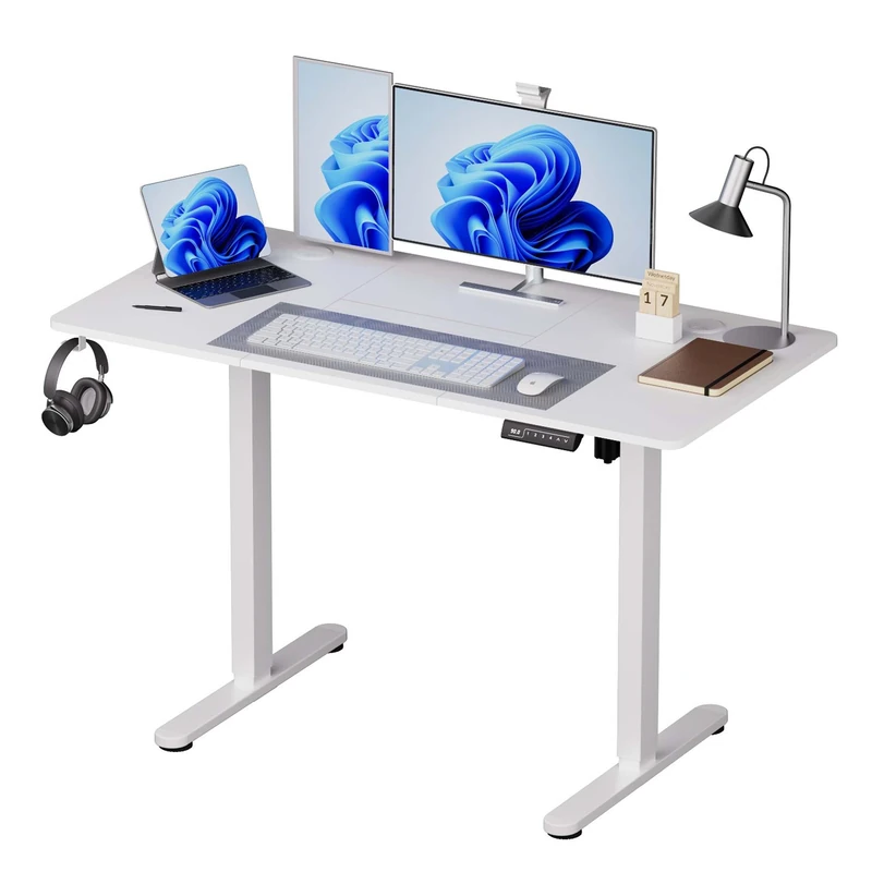 Relaxdays height-adjustable electric desk with display, choice of sizes, metal frame, wood-effect top, colour - Image 1