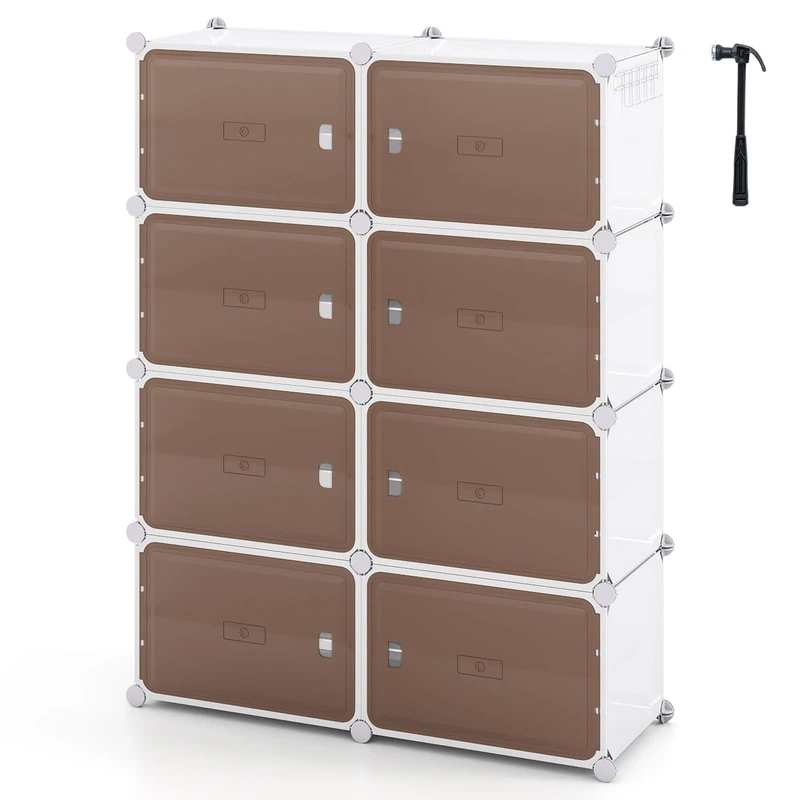 CASART 4/6/8/10-Cube Shoe Rack, 16/24/32/40 Pair Modular Shoe Storage Cabinet with Removable Shelves, Hooks & Doors, DIY Plastic Shoe Organizer Unit for Entryway Bedroom (8 Cubes)