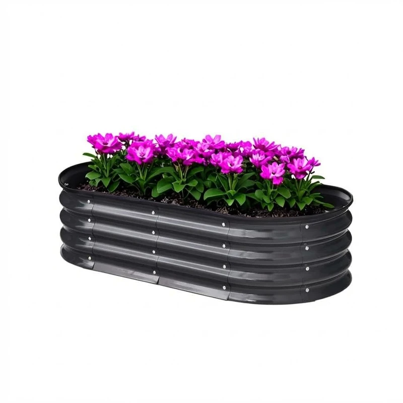 Garvee With Raised Garden Bed Kit in Galvanised Steel, 195 x 60 x 28 cm – Container for Plants Without Base, Safety Edge, Durable Black Finish, Ideal for Vegetables, Flowers and Herbs - Image 1