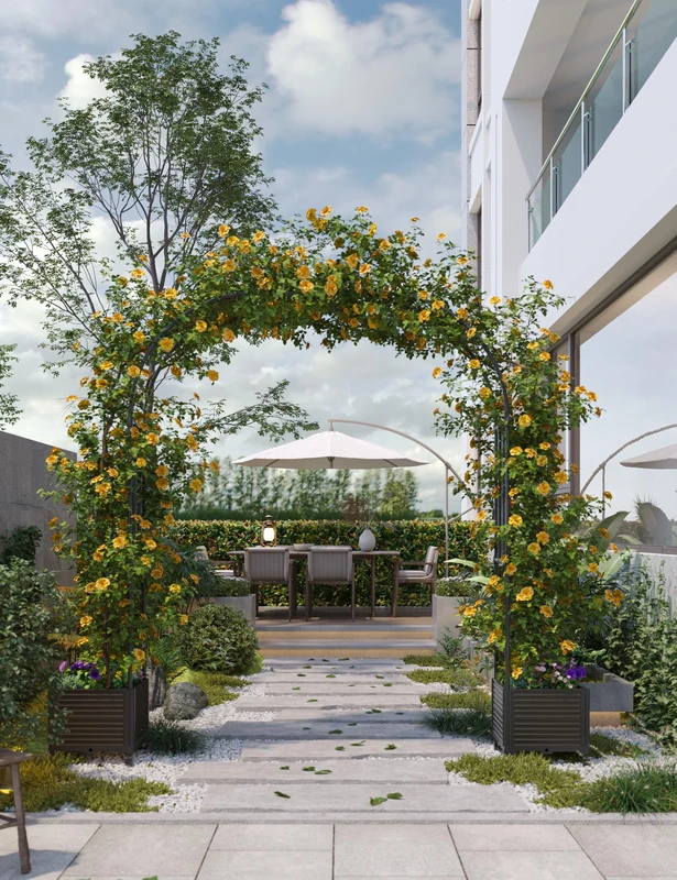 Garvee Garden Arch with Planter and Lockable Wheels, Height 2.4m Metal Climbing Plant Trellis Support for Rose Ivy Weddings Outdoor Decoration, PP UV Resistant - Image 1