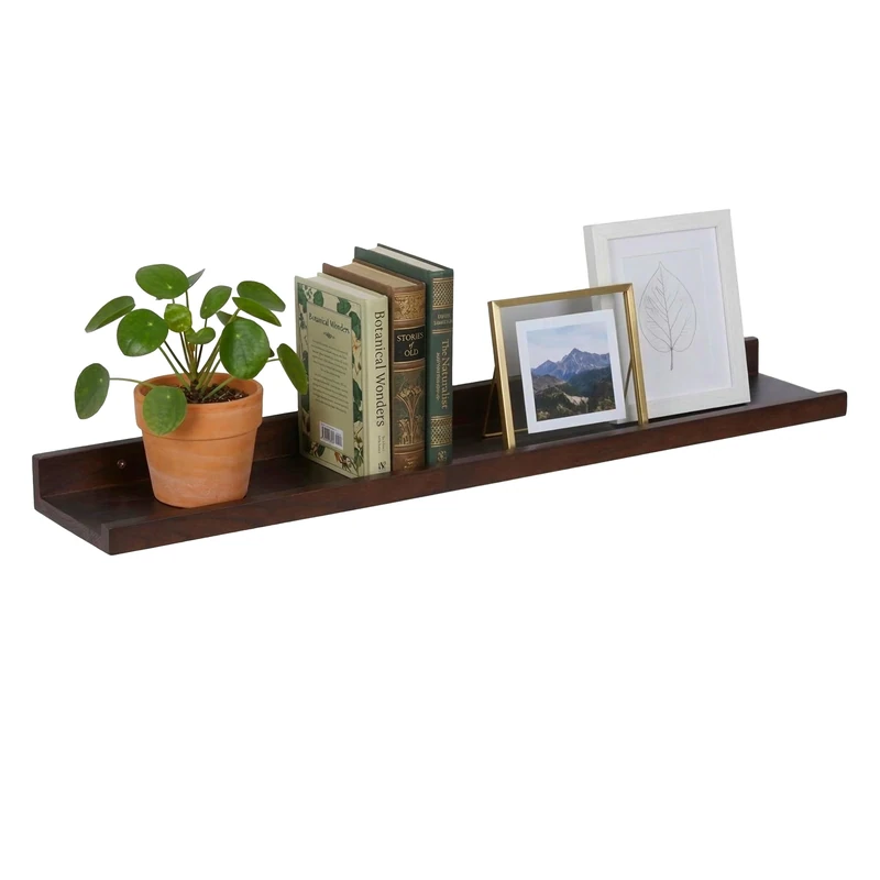 Relaxdays wall shelf, HWD: 5 x 100 x 15 cm, walnut, picture ledge for frames & decor, dark brown