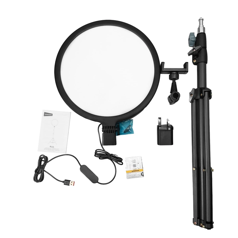 NEEWER BASICS 12" Large Ring Light with 63" Tripod Stand/Phone Holder/Remote Compatible with iPhone, 15W LED Bi Color Full Screen Lighting for Video Recording Selfie Streaming Makeup Photography, R12L