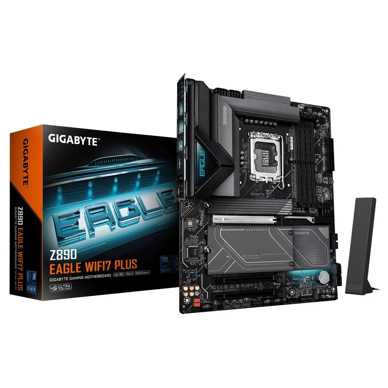 GIGABYTE Z890 EAGLE WIFI7 PLUS Motherboard - Supports Intel Core Ultra (Series 2) CPUs, 14+1+2 phases VRM, up to 9466MHz DDR5 (OC), 1xPCIe 5.0 + 3xPCIe 4.0, Wi-Fi 7, 2.5GbE LAN, USB 4