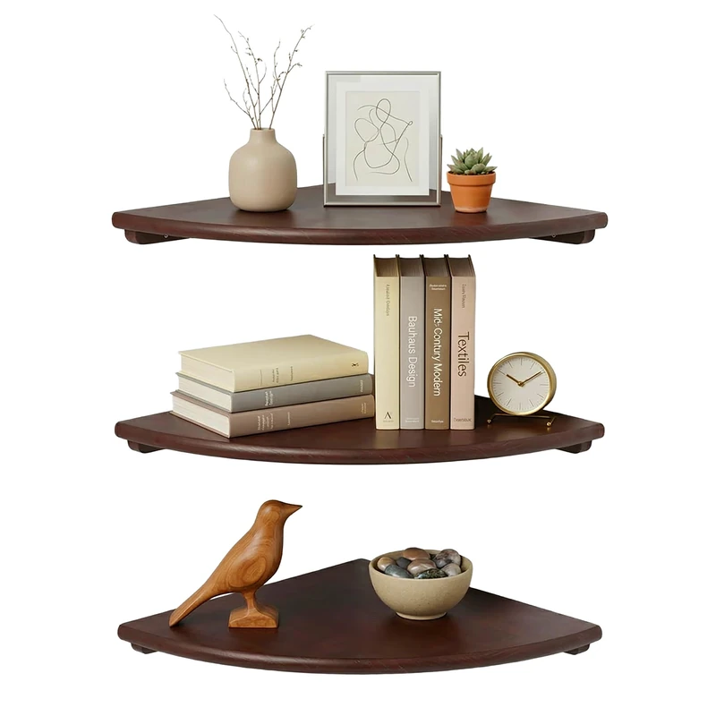 Relaxdays Corner Shelf, HWD: 3 x 40 x 40 cm, walnut, living room, decor, max load: 5 kg, wall shelf, dark brown