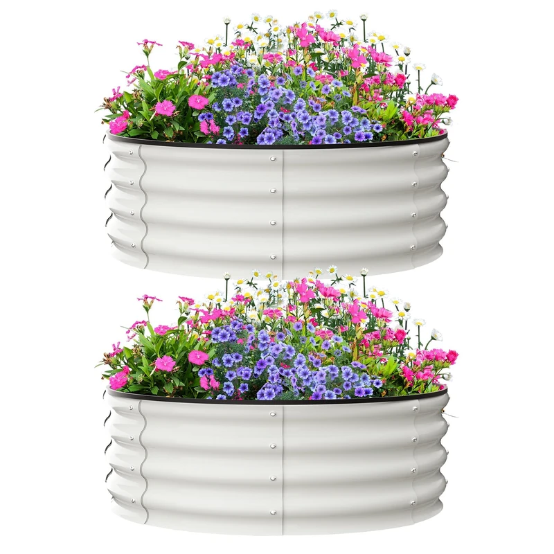 Garvee Set of 2 Round Raised Garden Beds - 91cm Galvanised Steel
