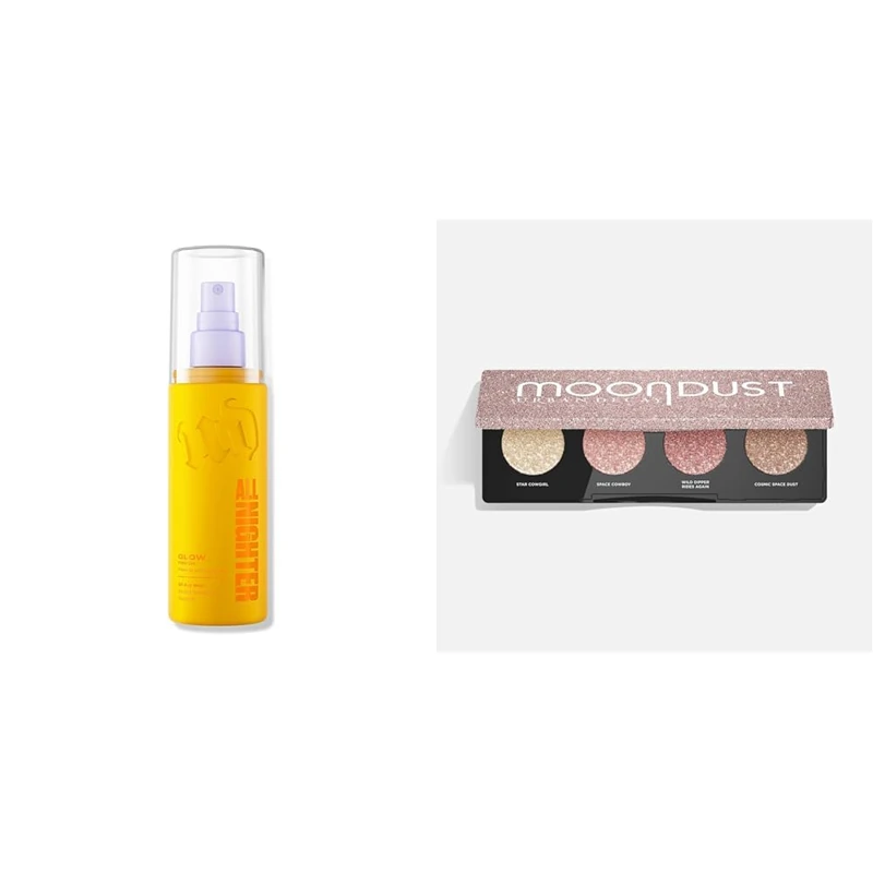 Urban Decay All Nighter Glow Setting Spray & Moondust Space Rider Eyeshadow Quad Bundle, Radiant Glow Makeup Setting Spray with Sparkling Moondust Eyeshadow Quad, Smudge & Fade Resistant