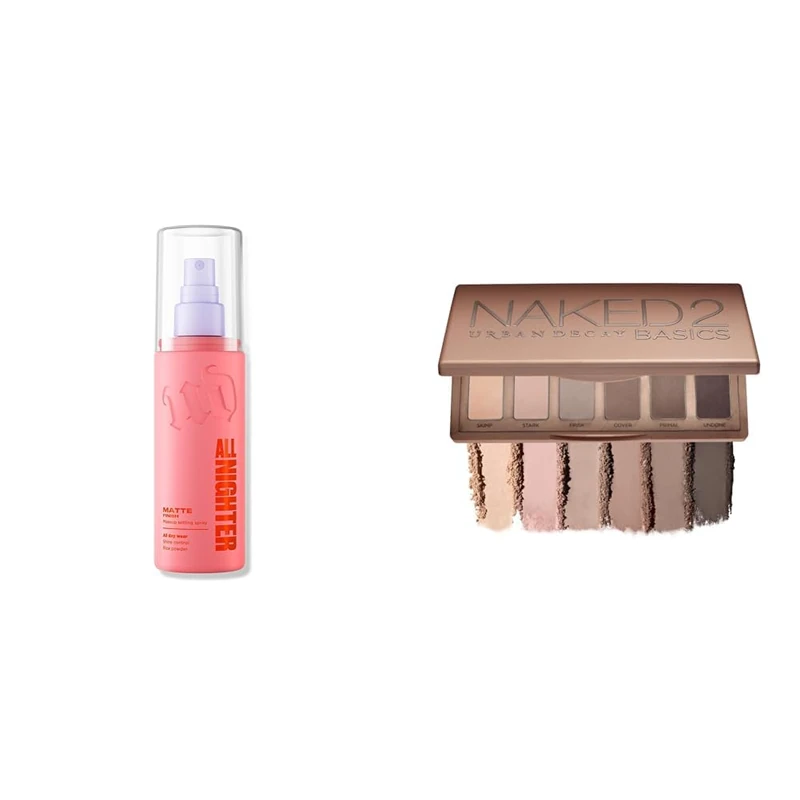 Urban Decay All Nighter Matte Setting Spray & Naked Basics 2 Eyeshadow Palette Bundle, Mattifying Makeup Setting Spray with Matte Neutral Eyeshadow Palette, Smudge & Fade Resistant
