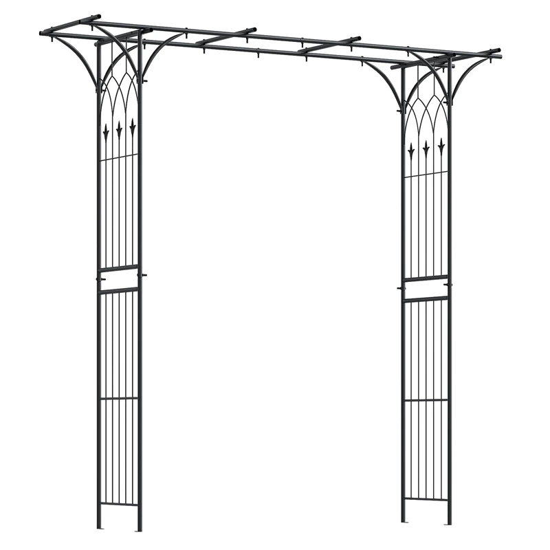 GiantexUK Metal Garden Arch, Heavy Duty Trellis Pergola Arbour, 205cm Flowers Roses Climbing Plants Support Archway for Lawn Patio Wedding Ceremony Party Decoration (Black, 204x49x207cm)