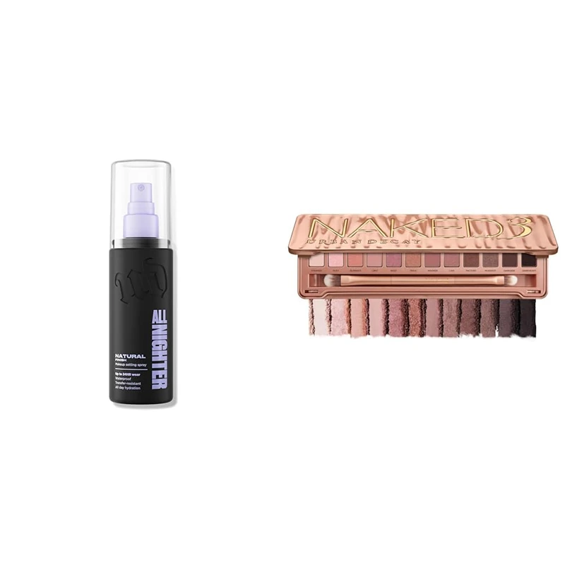 Urban Decay All Nighter Setting Spray & Naked3 Eyeshadow Palette Bundle, Long-Lasting Makeup Setting Spray with Rose-Toned Neutral Eyeshadow Palette, Smudge & Fade Resistant