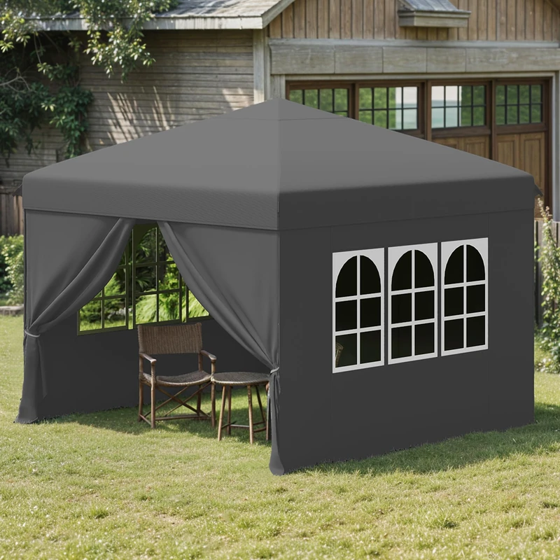 YITAHOME Gazebo with Side Walls, 2.5 x 2.5 m Waterproof Folding Garden Canopy, All-Year Camping Gazebo, UV Protection with Pegs, Rope, Carry Bag, Weight Bags Events, Grey