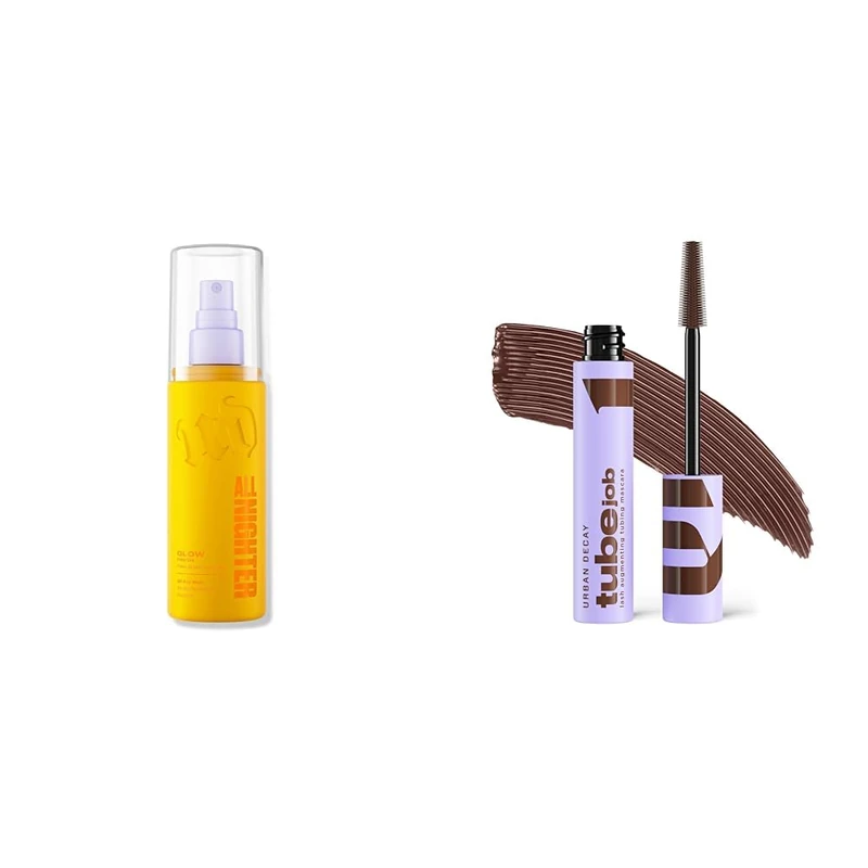 Urban Decay All Nighter Glow Setting Spray & Tube Job Tubing Mascara Bundle, Radiant Glow Makeup Setting Spray with Lengthening & Lifting Mascara, Brunette Brown, Smudge & Fade Resistant