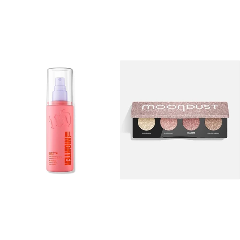 Urban Decay All Nighter Matte Setting Spray & Moondust Space Rider Eyeshadow Quad Bundle, Mattifying Makeup Setting Spray with Sparkling Moondust Eyeshadow Quad, Smudge & Fade Resistant