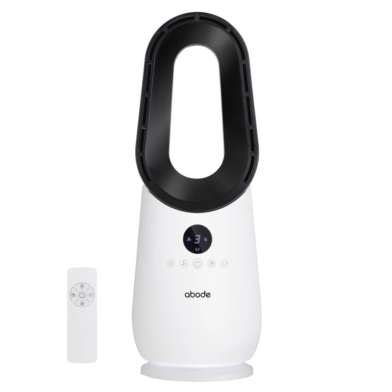 Abode Bladeless Cooling Fan in White with 3 Speed Settings, Touch Control Buttons, LED Display with Remote, 75° Oscillation Function, 9-Hour Timer, Base Lighting Feature, ABLDL1001