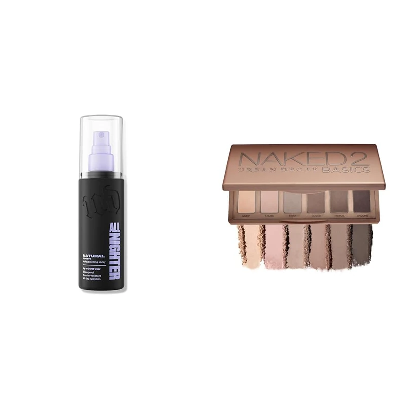 Urban Decay All Nighter Setting Spray & Naked Basics 2 Eyeshadow Palette Bundle, Long-Lasting Makeup Setting Spray with Matte Neutral Eyeshadow Palette, Smudge & Fade Resistant