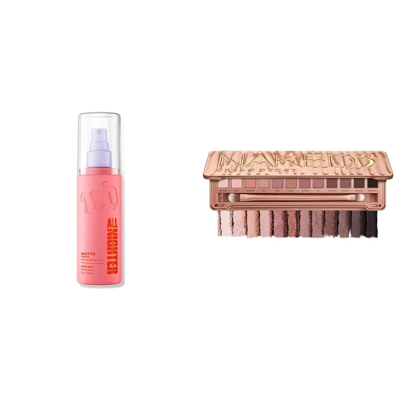 Urban Decay All Nighter Matte Setting Spray & Naked3 Eyeshadow Palette Bundle, Mattifying Makeup Setting Spray with Rose-Toned Neutral Eyeshadow Palette, Smudge & Fade Resistant