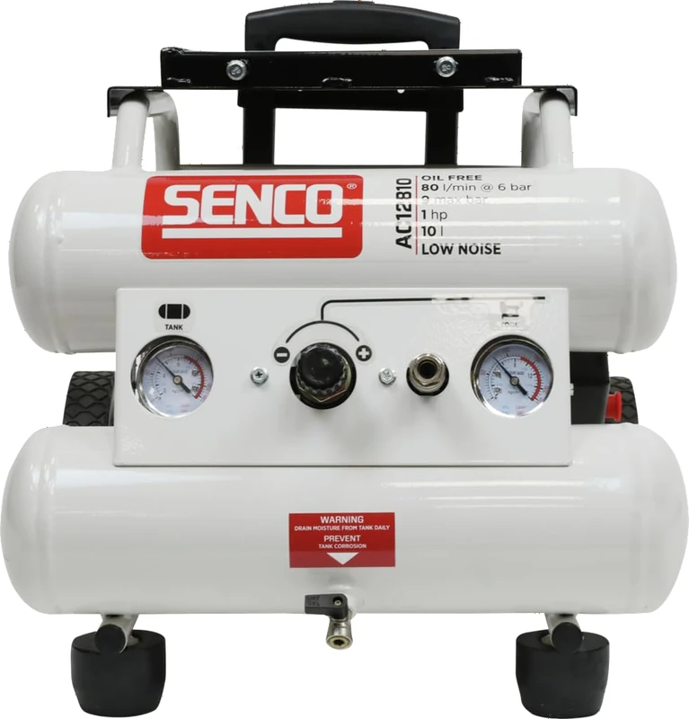 SENCO AC12810UK Low Noise Air Compressor – 65 dB Quiet, Oil‑Free 110V Compressor with 10L Tank, 1.0HP Motor & 9 Bar Output – Mobile Portable Unit for Indoor, On‑Site, DIY & Professional Use